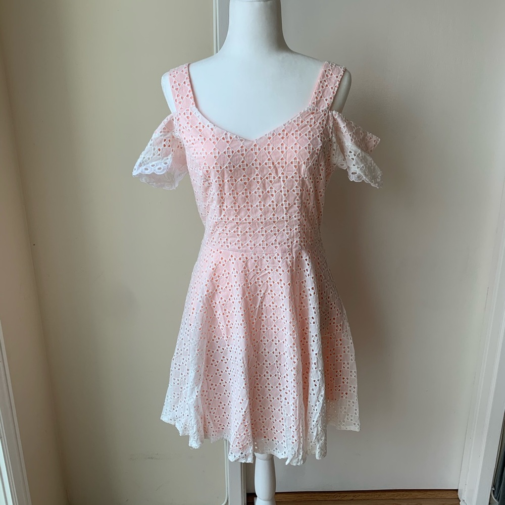 NEW White & Peach Aline Eyelet Dress Peekaboo L